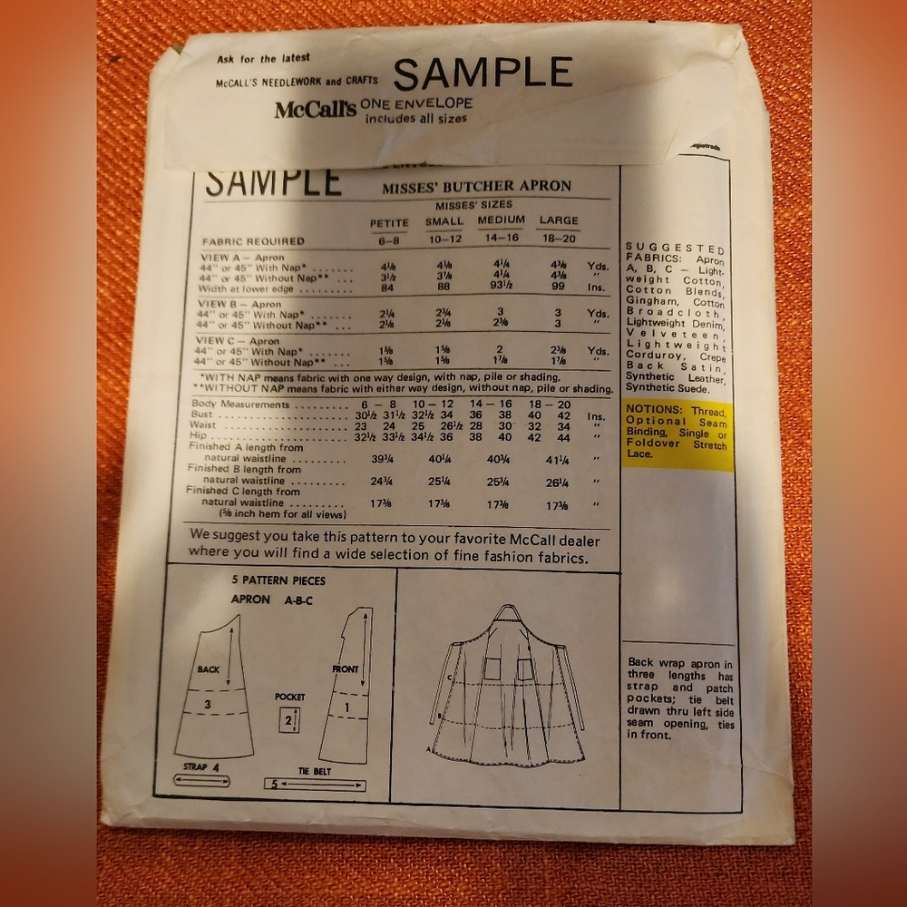 McCall's Vintage Sample Pattern Misses Butcher Apron All Sizes & #3533 CHARITY - Picture 3 of 9